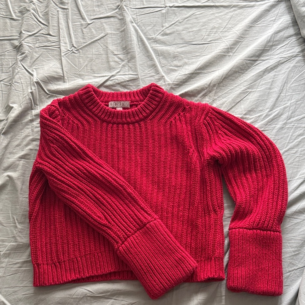 J. Crew Women's Bright Red Ribbed Crewneck Fisherman’s Sweater